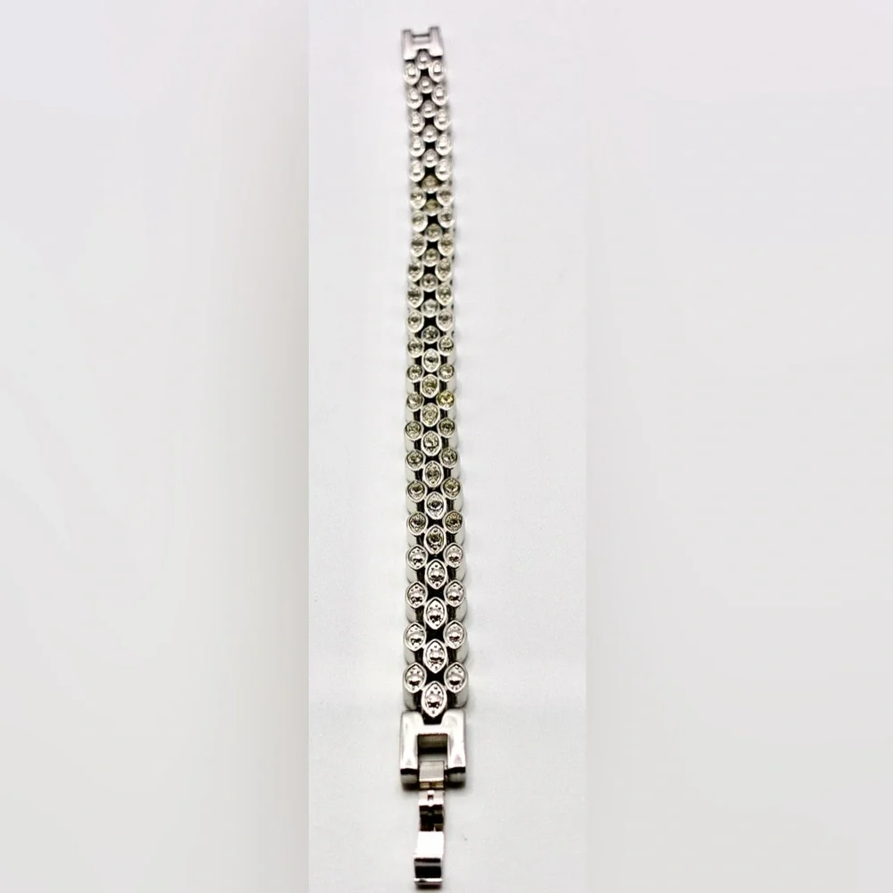 Vintage 3 Tier Marcasite & Cubic Zirconia Tennis Bracelet 7.5” Inches